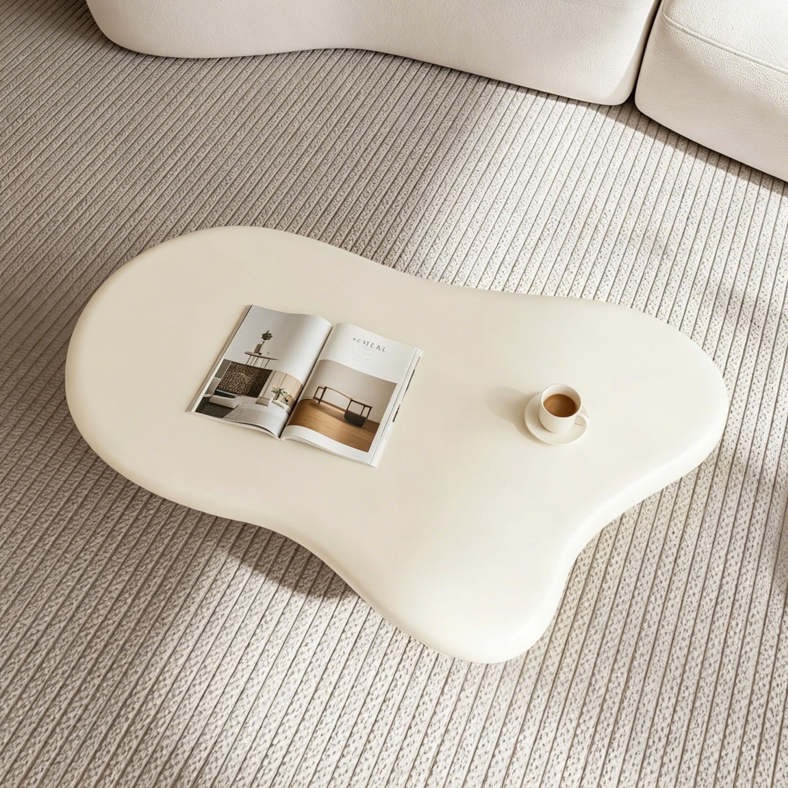Cloud Coffee Table, Modern Wood Coffee Table for Living Room, Accent Center Tables with 3 Legs, Small Tea Tables for Balcony, Patio, Bedroom, Cream White image 3