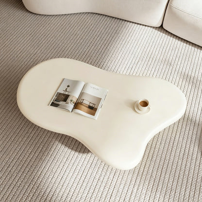 Cloud Coffee Table, Modern Wood Coffee Table for Living Room, Accent Center Tables with 3 Legs, Small Tea Tables for Balcony, Patio, Bedroom, Cream White image 3