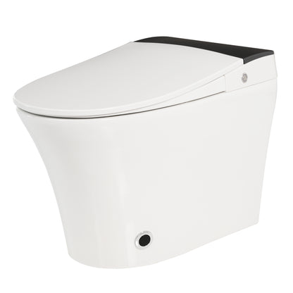 Heated Seat Smart Toilet, One Piece Toilet, Automatic Flush Tankless Toilet without Bidet, with Foot sensor Flush, Blue Night Light, Knob Control, Power Outage Flushing, Soft Close Cover,White image 12