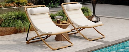 TREXM 2-Pieces Outdoor Folding Chair, Rattan-Wrapped Patio Chair with Adjustable Backrest, Thick Cushion, and Detachable Headrest,for the Poolside, Beach, Backyard, Decck, and Camping (Yellow) image 4