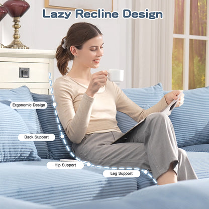 130" Oversized Cloud Modular L-Shape Sectional Couch, Soft Corduroy Fabric,With An Ottoman, Deep Seat Wide Armrest Ergonomic Design 9 Pillows Easy Assembly,For Living Rooms Bedroom,Blue image 7