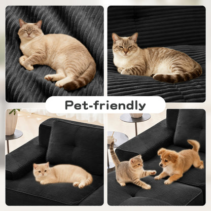 117" Modern Modular Sectional Sofa for Living Room, Corduroy Fabric,Oversized 3-Seater Couch with Deep Seat, Pearl-like piping, Tufted Design,Buckle connection,No Assembly,Anti-slip Design,Black image 8