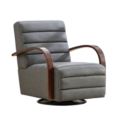 30.7"W Modern Upholstered 360° Swivel Accent Chair with Solid Wood Armrests and Comfy Channel Tufted Lounge Reading Chair, Single Sofa Armchair for Hotel Bedroom Living Room Office and Bedroom. Gray image 4