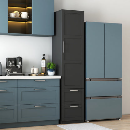 Standard kitchen Pantry,Tall Cabinet,Freestanding Cabinet with one door and two drawers for Kitchen, Dining Room, BLACK image 2