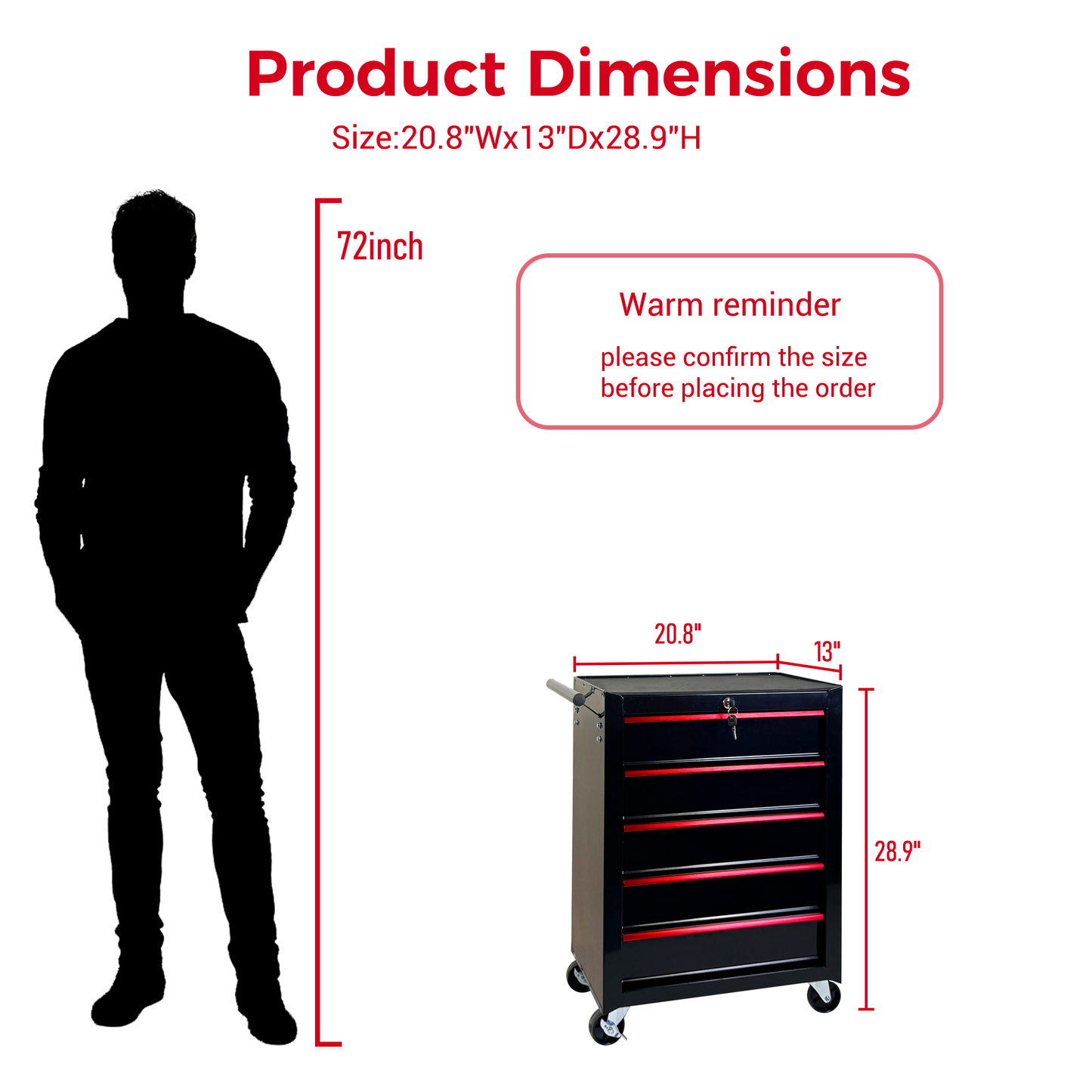 Rolling Metal Tool Chest with 5 Drawers, 20" 5-Drawer Tool Chest Cabinet with Ball Bearing Drawer Slides, Steel Tool Storage Box Organizer -BLACK image 2