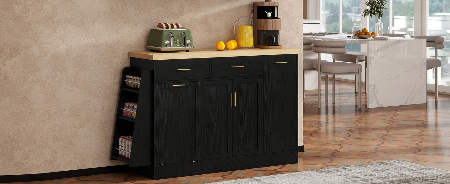 TREXM Multi-Functional Storage Sideboard, Trash Can Storage, Sliding Door Cabinet & 3-Tier Spice Rack,Kitchen Island Table for Kitchen, Dining Room (Black) image 7