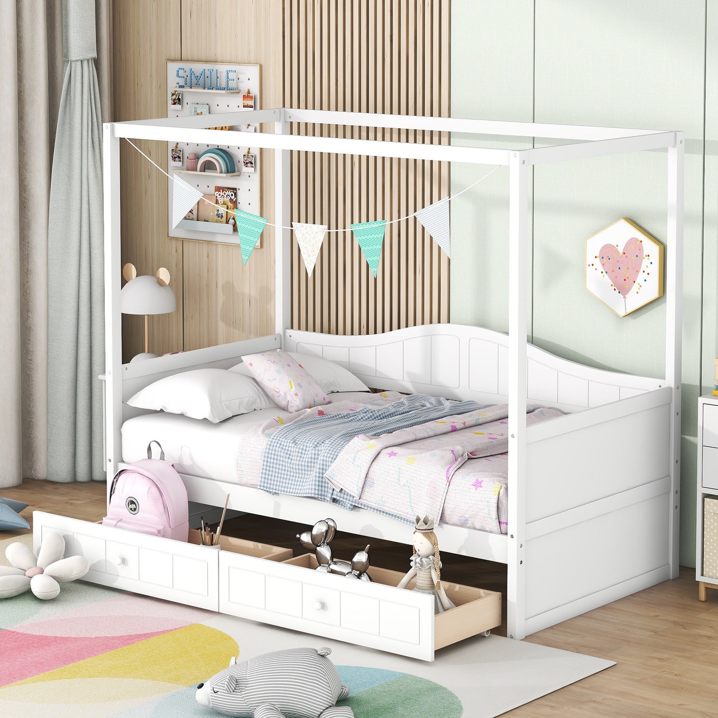 Twin Size Canopy Day Bed with 2 Drawers, White(Old SKU: N708P373435K) image 1