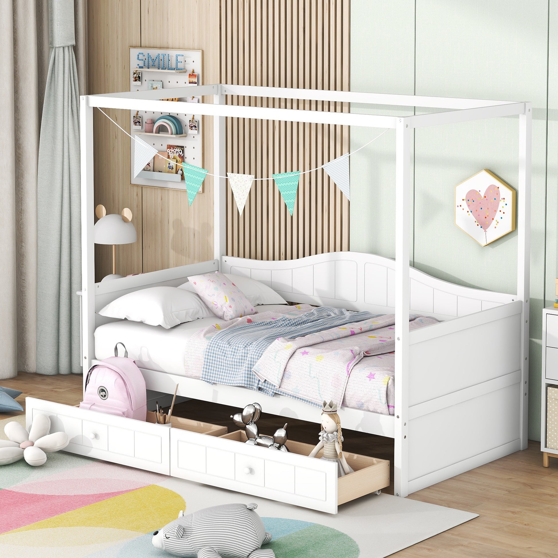 Twin Size Canopy Day Bed with 2 Drawers, White(Old SKU: N708P373435K) image 1