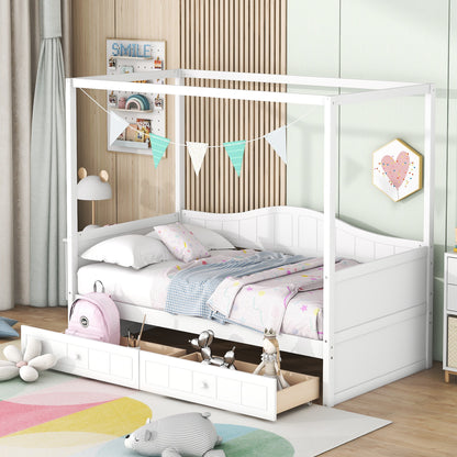 Twin Size Canopy Day Bed with 2 Drawers, White(Old SKU: N708P373435K) image 1