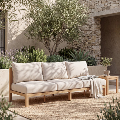 73.23" outdoor acacia wood frame, rope-braided backrest three-seater sofa (Light Teak+Beige Rope+Beige Cushion) image 2