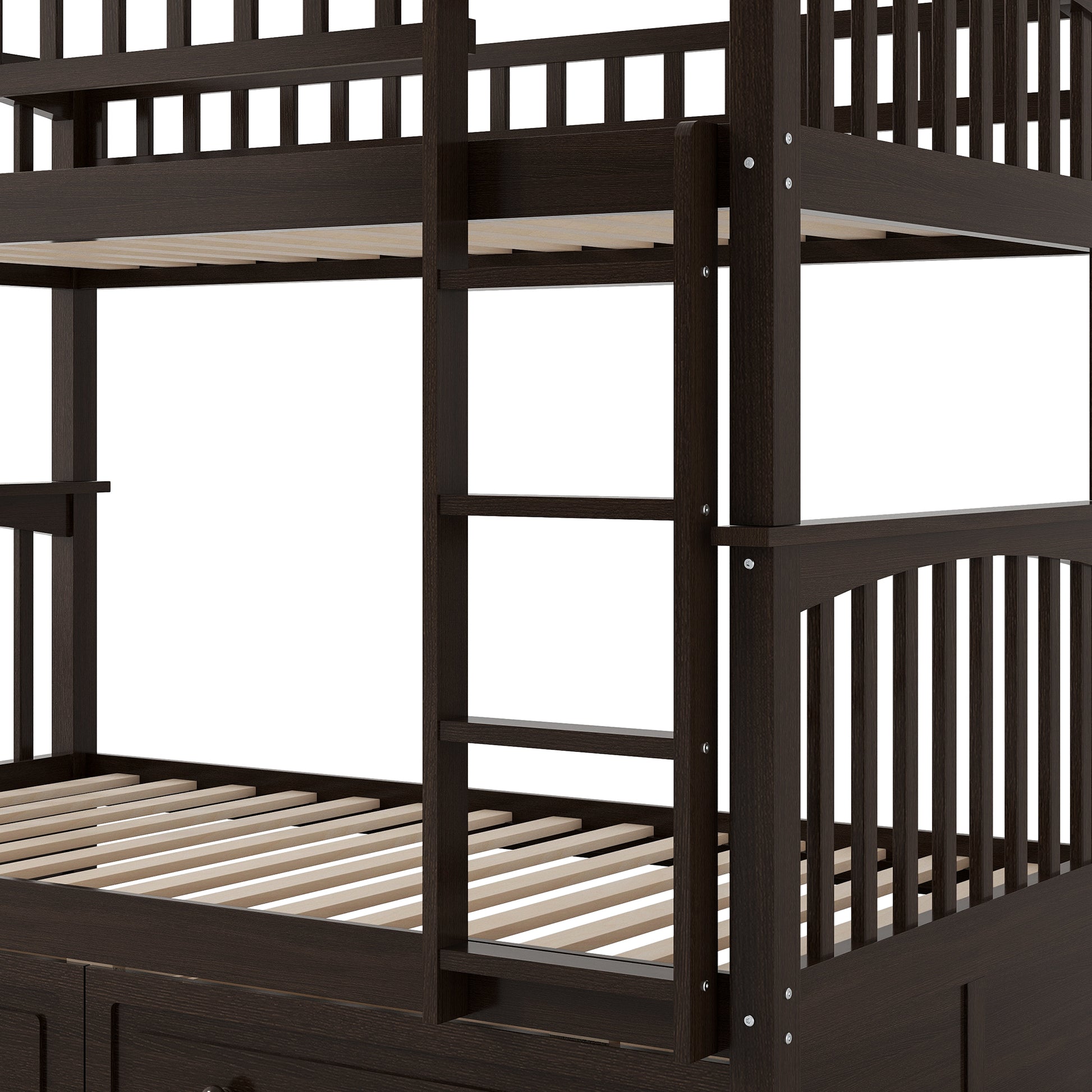 Twin over Twin Bunk Bed with Drawers, Convertible Beds, Espresso image 11