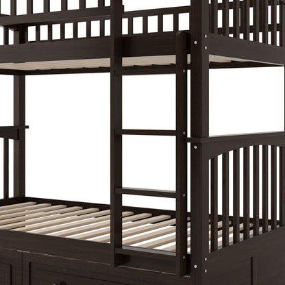 Twin over Twin Bunk Bed with Drawers, Convertible Beds, Espresso image 11