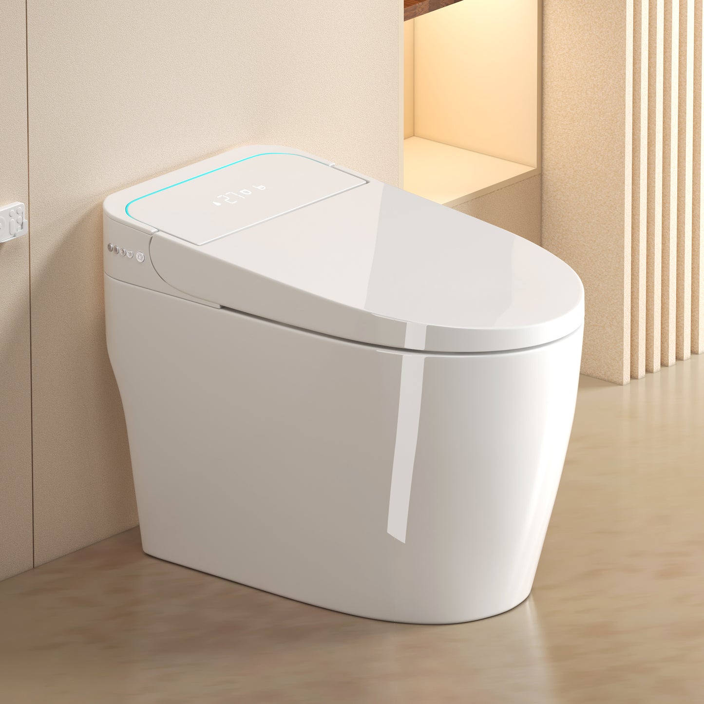 Unique Smart Toile, One Piece Toilet with Bidet Built In,Intelligent Toilet Auto Open/Close Seat. Bidet toilet with Dryer and Warm Water.WHITE image 1