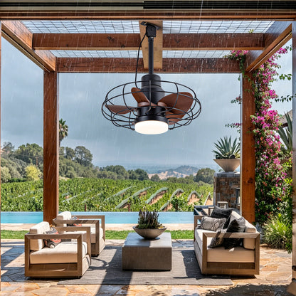 20" Outdoor Ceiling Fan with Lights for Patios, Gazebo and Pergola. Plug in Gazebo Ceiling Fan with Remote Control, Waterproof Caged Hanging Fans with Hook and strap image 1