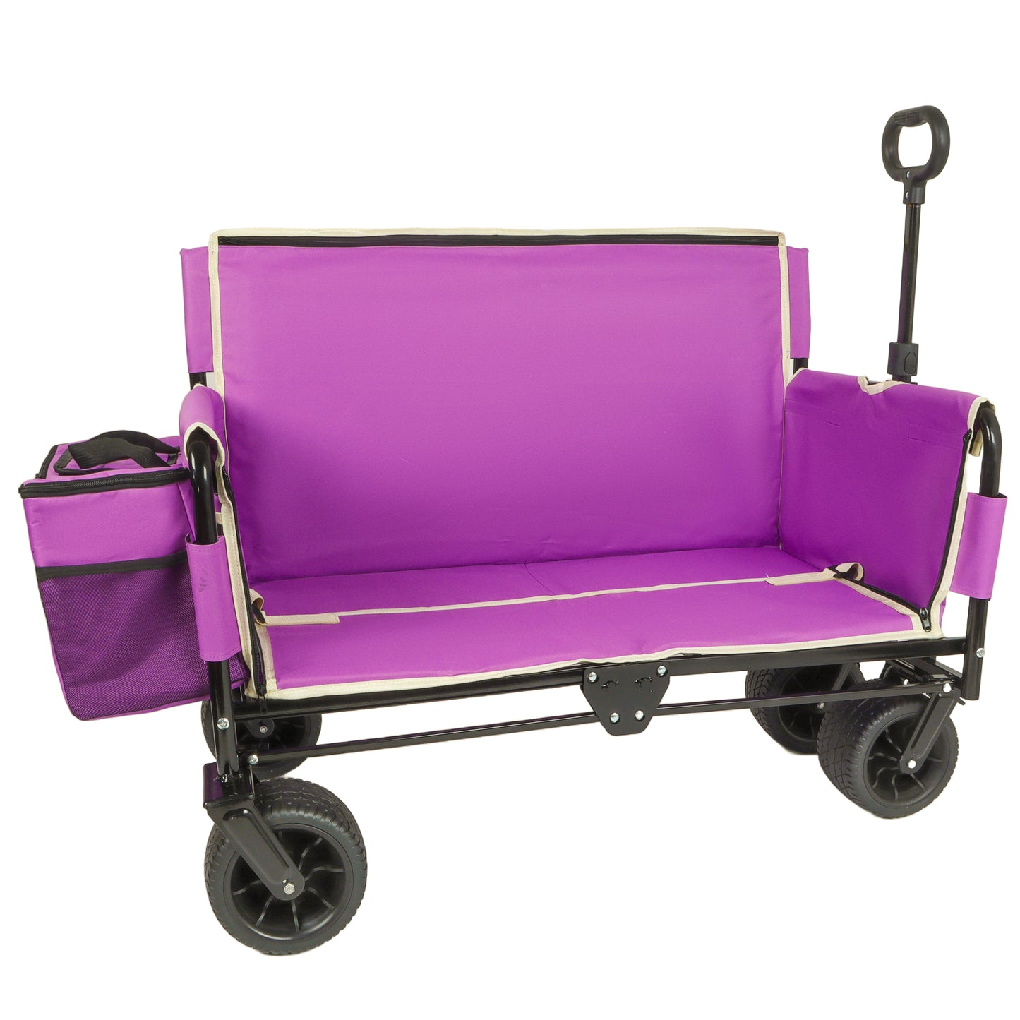 3-in-1 Folding Wagon Cart with Bench Seat & Storage, patent protection - Includes 1 ice pack, 500lbs Heavy-Duty, 180L Capacity All-Terrain Wheels for Camping, Beach, Sports, Garden, purple image 9