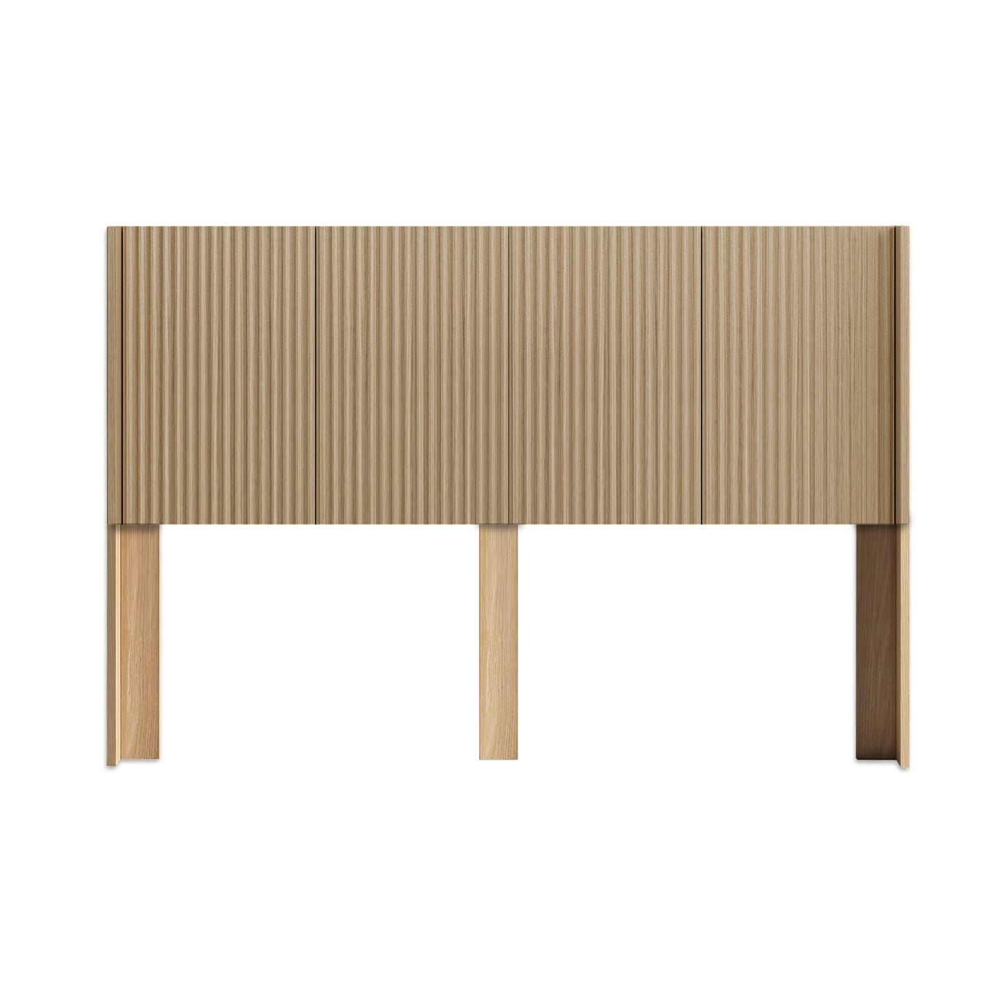 Modern Farmhouse Wood Headboard King Size 80.2 in Wide Wall Mounted Fluted Panel Wingback - Natural oak image 7