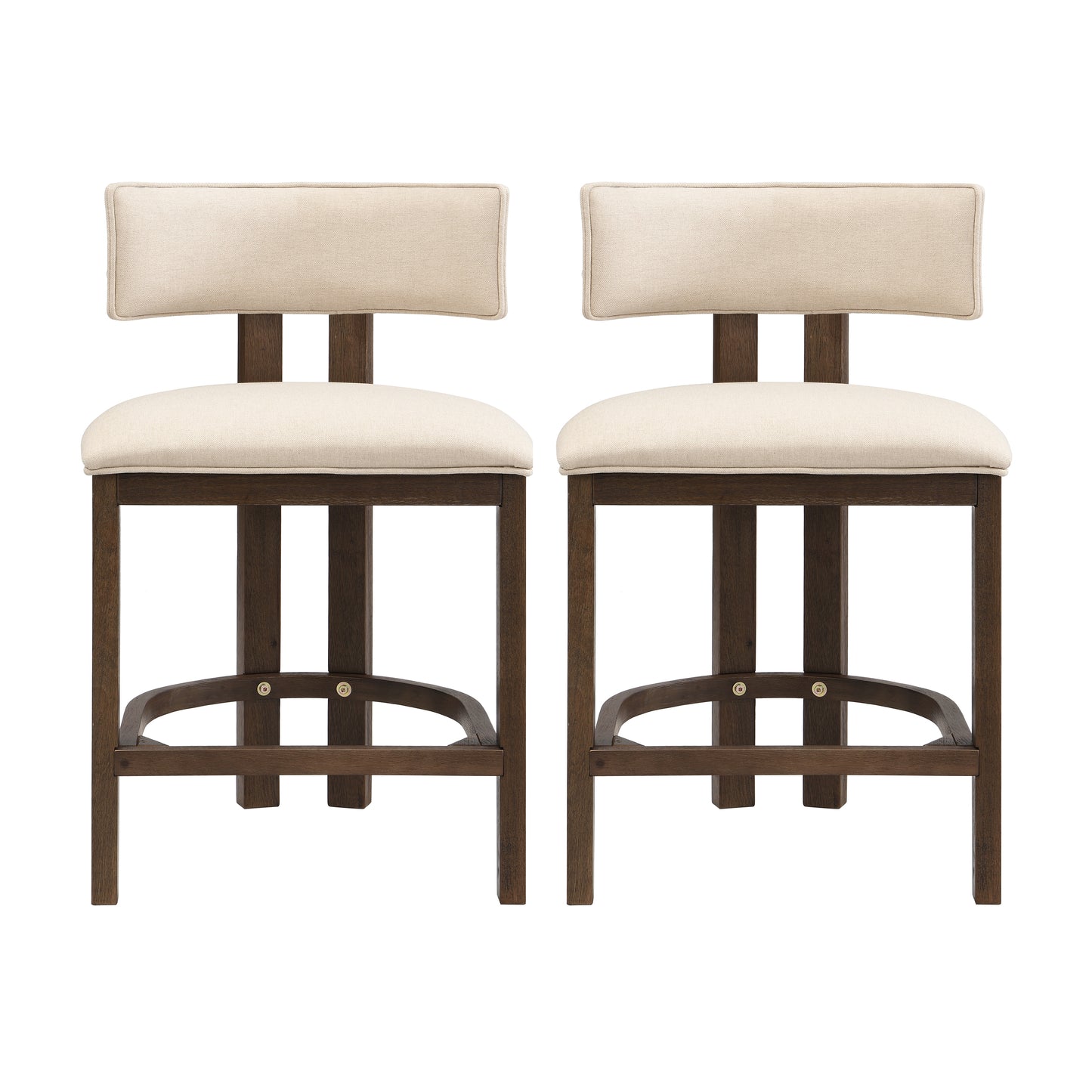 26" Counter Height Bar Stool, Upholstered Counter Stools (Set of 2)-Walnut+Beige image 1