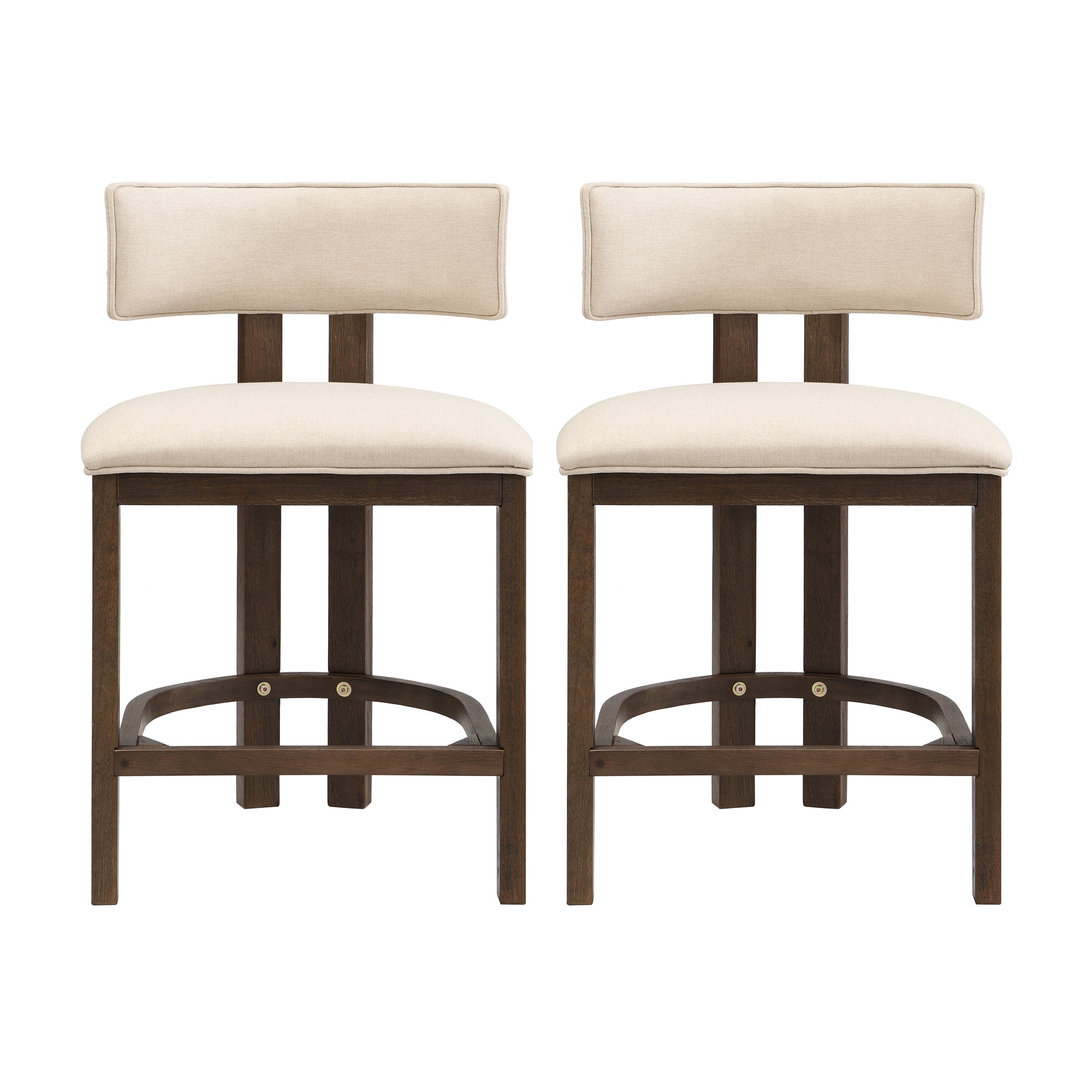 26" Counter Height Bar Stool, Upholstered Counter Stools (Set of 2)-Walnut+Beige image 1