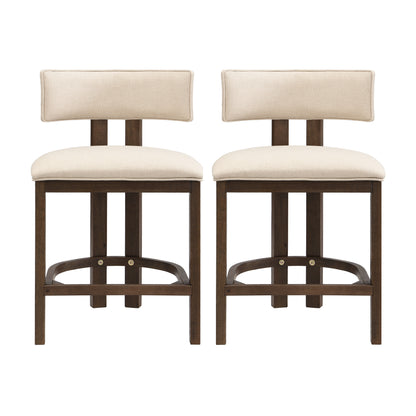 26" Counter Height Bar Stool, Upholstered Counter Stools (Set of 2)-Walnut+Beige image 1