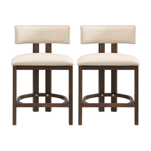 26 inch counter height bar stool set of 2 walnut beige front view