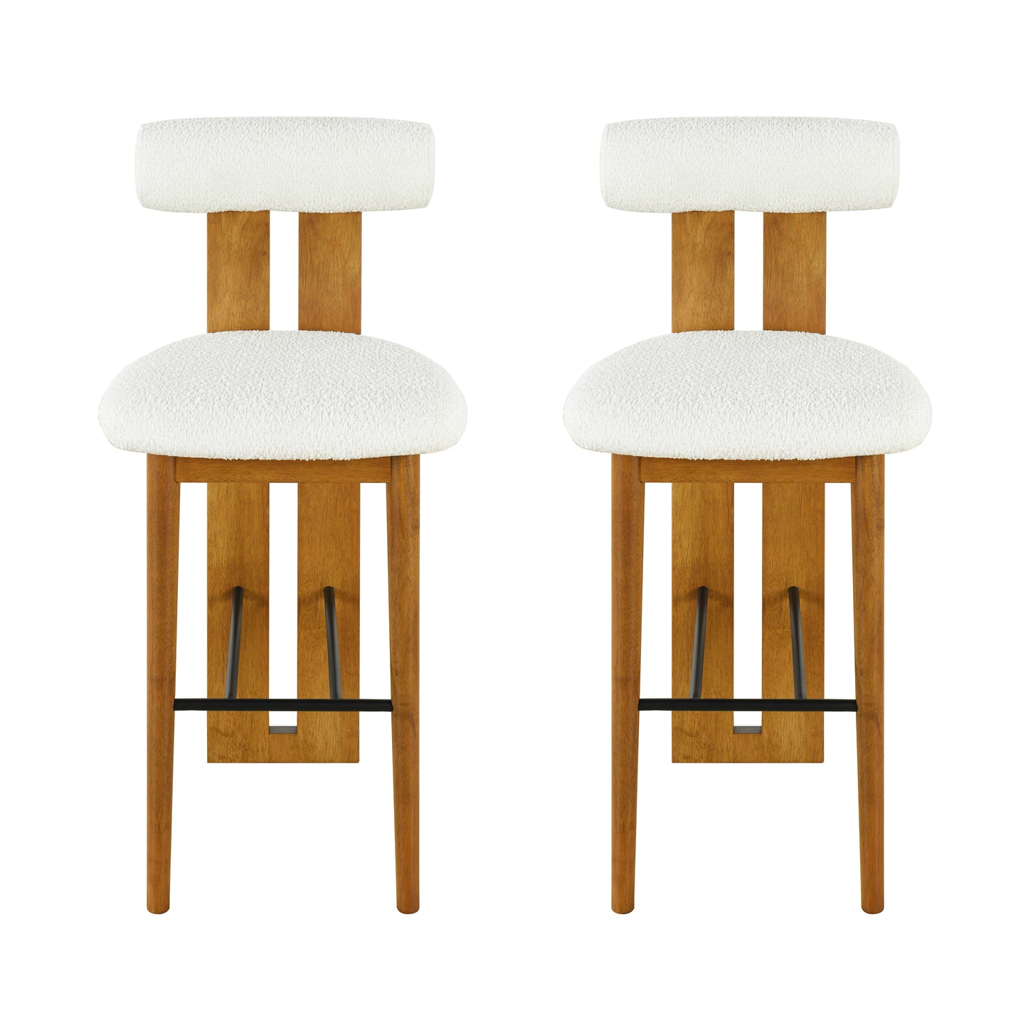 Renee Indoor Wooden Upholstered Barstool, Walnut Finished and White Upholstery, Set of 2 image 2