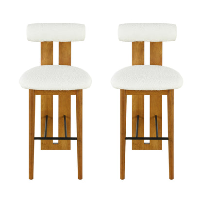 Renee Indoor Wooden Upholstered Barstool, Walnut Finished and White Upholstery, Set of 2 image 2