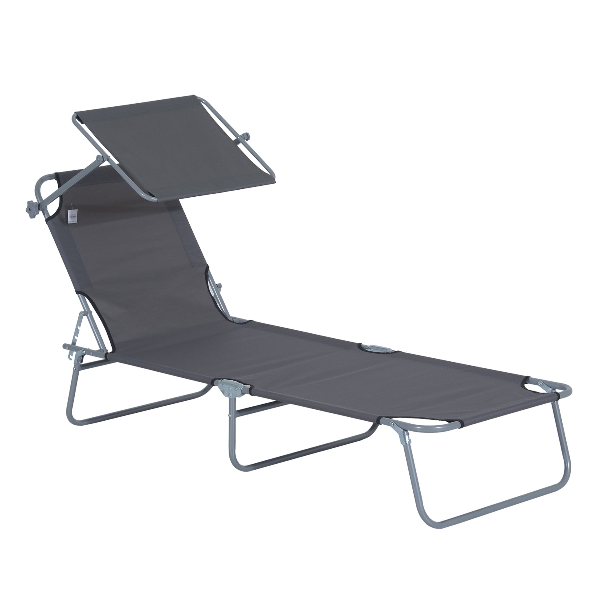 Outsunny Outdoor Lounge Chair, Adjustable Folding Chaise Lounge, Tanning Chair with Sun Shade for Beach, Camping, Hiking, Backyard, Gray image 1