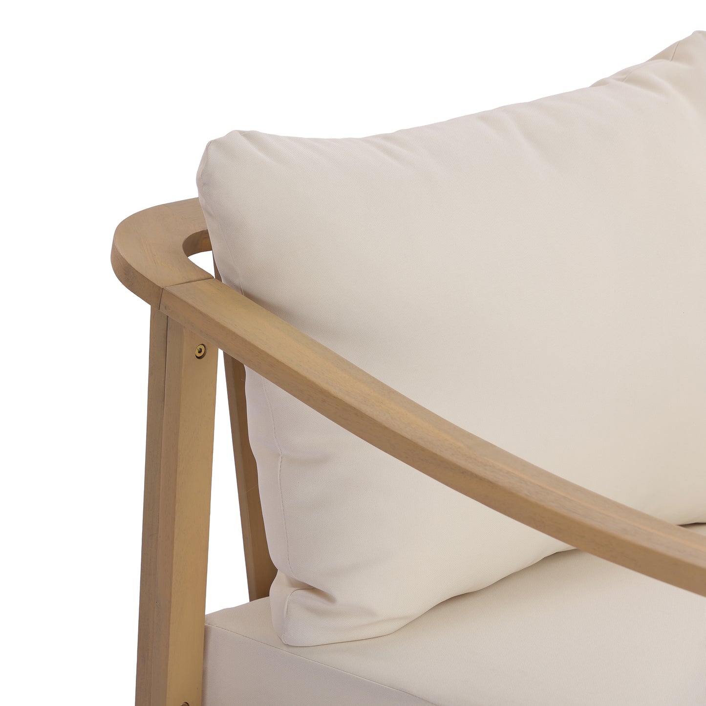 Acacia wood patio furniture club chair,26.38" deep seat design with soft cushion, slatted wood backrest,suitable for porches,gardens,backyards,and balconies (Light Teak+Cream Cushion) image 11