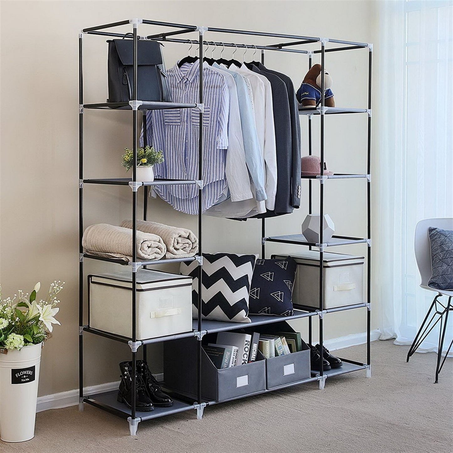 Spacious storage closet for small rooms - interior view with hanging clothes