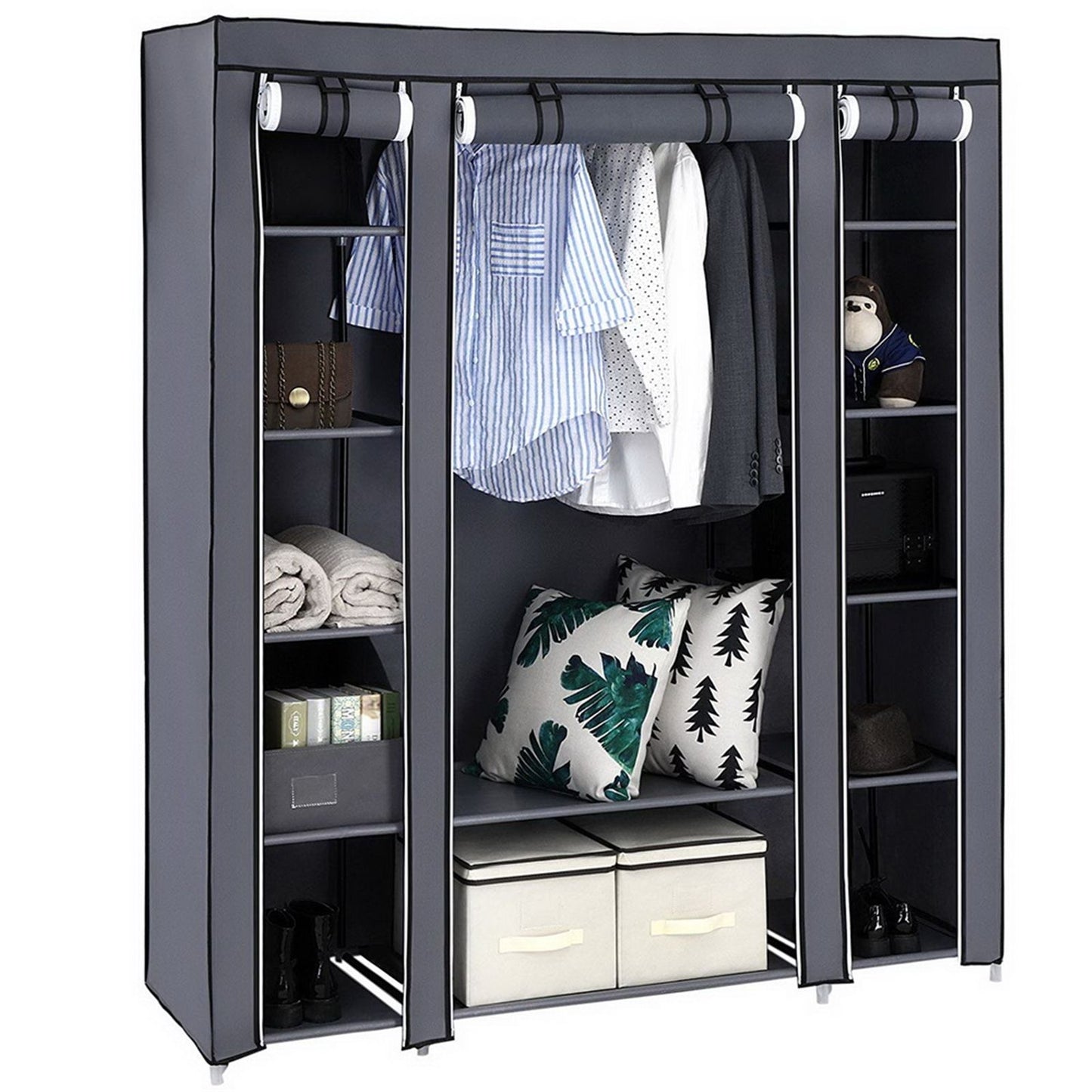 Easy assembly portable clothes closet with steel tubes and PP connectors