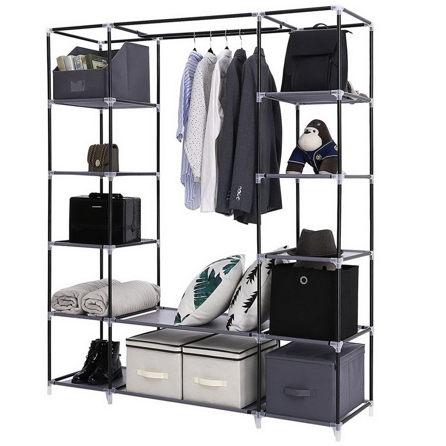 Gray non-woven fabric portable closet with zippered dustproof cover