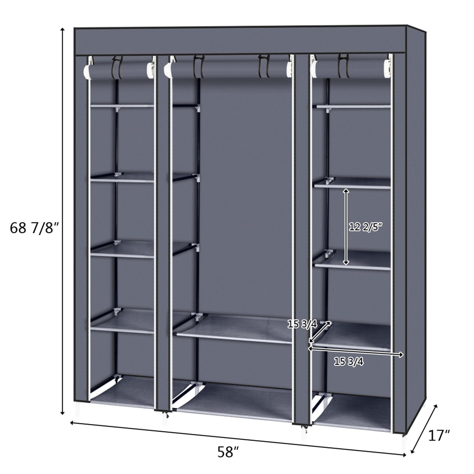 69" Portable Clothes Closet Wardrobe Storage Organizer with Non-Woven Fabric Quick and Easy to Assemble Extra Strong and image 19