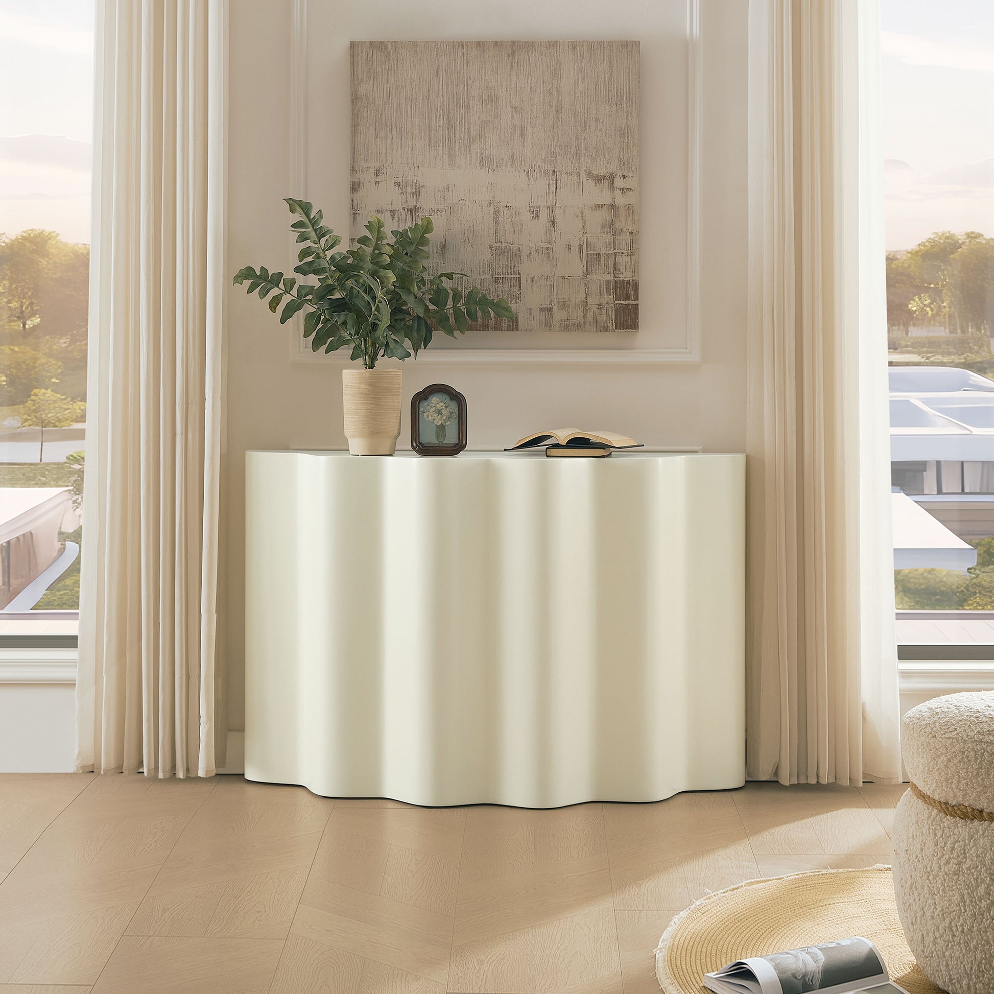 47.24 Inch Fiberglass Entryway Table for Living Room,Narrow Console Table, Modern Wavy Design Sofa Table Entrance Table for Hallway, Entrance,No need Assembly.W2582P427012 image 6