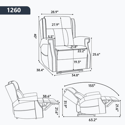 Blue Manual Recliner Chair in Faux Leather for Living Room with Heavy Duty Motion Mechanism, 8 vibrating nodes and 3 massage modes. image 3