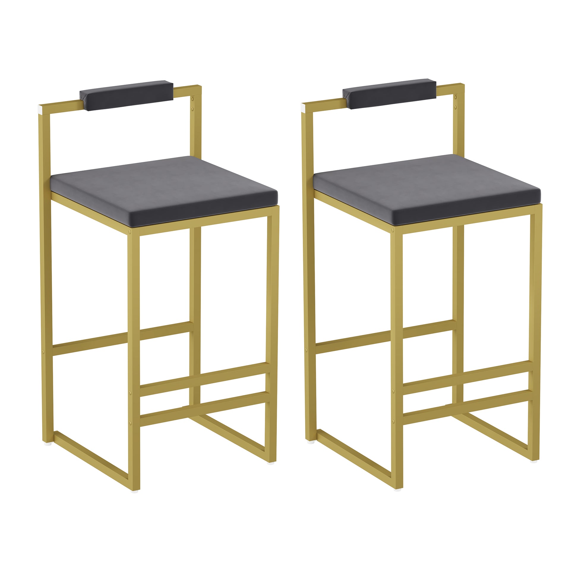 Set of 2 Bar Stools with Backrest & Footrest Counter Height Velvet Upholstered Dining Chairs for Kitchen Island (Gold & Gray) image 5