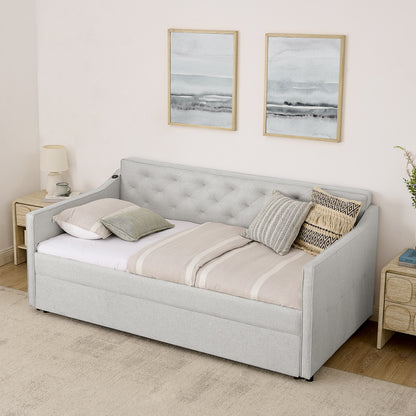 Twin Size Upholstery DayBed with Twin Size Pop-up Trundle and USB Charging Design image 6