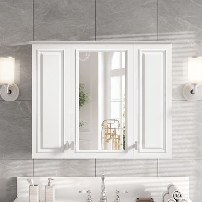 35 inch 2-in-1 Bathroom Wall Cabinet, Wall Mounted Medicine Cabinet with 5 Adjustable Shelves, Mirrored Door Over Toilet Storage Cabinet, White image 1