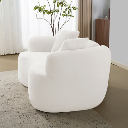 66.93 Inch Curved Loveseat White Full Compression Sponge Sofa, Teddy Velvet Fabric, No-Assembly Compact Sofa for Small Spaces & Apartments, 350 lbs Capacity image 4