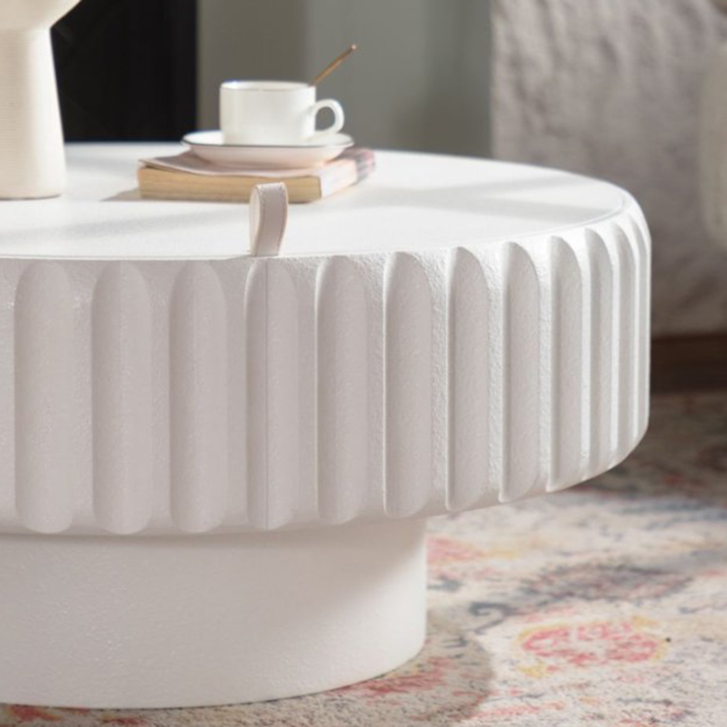 Round Fluted Storage Table with Lift-Off Lid, Sleek Texture, Perfect for Modern Living image 5