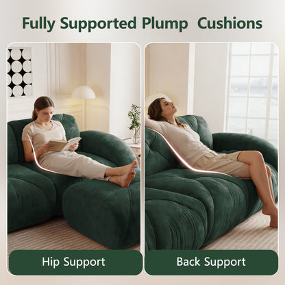 2-seater Tufted Sofa Couches With boneless Sofa,Soft Velvet Fabric,Bottom Anti-Slip Design,32D High Density Sponge,Ergonomic Design Bottom,No Assembly Required,Fits Living Rooms,Green image 6