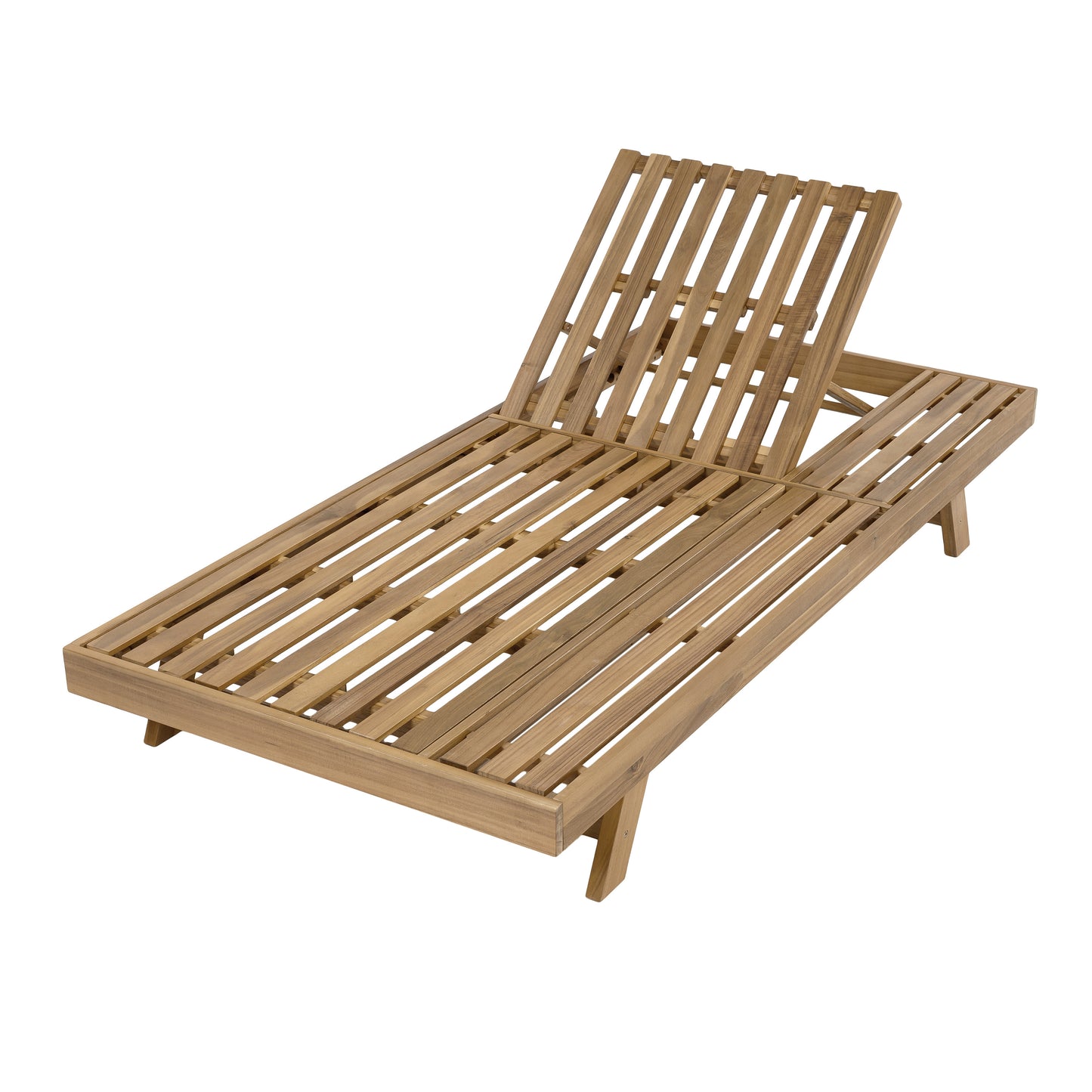 2/3 Foldable Acacia Wood Lounge Chair With Adjustable Backrest & Flat Storage Surface, light brown Finish Uncushioned, For Backyard Pool Garden Patio image 1
