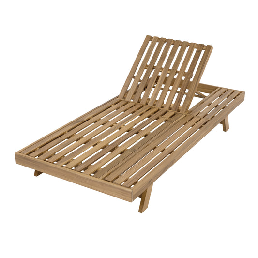 2/3 Foldable Acacia Wood Lounge Chair With Adjustable Backrest & Flat Storage Surface, light brown Finish Uncushioned, For Backyard Pool Garden Patio image 1