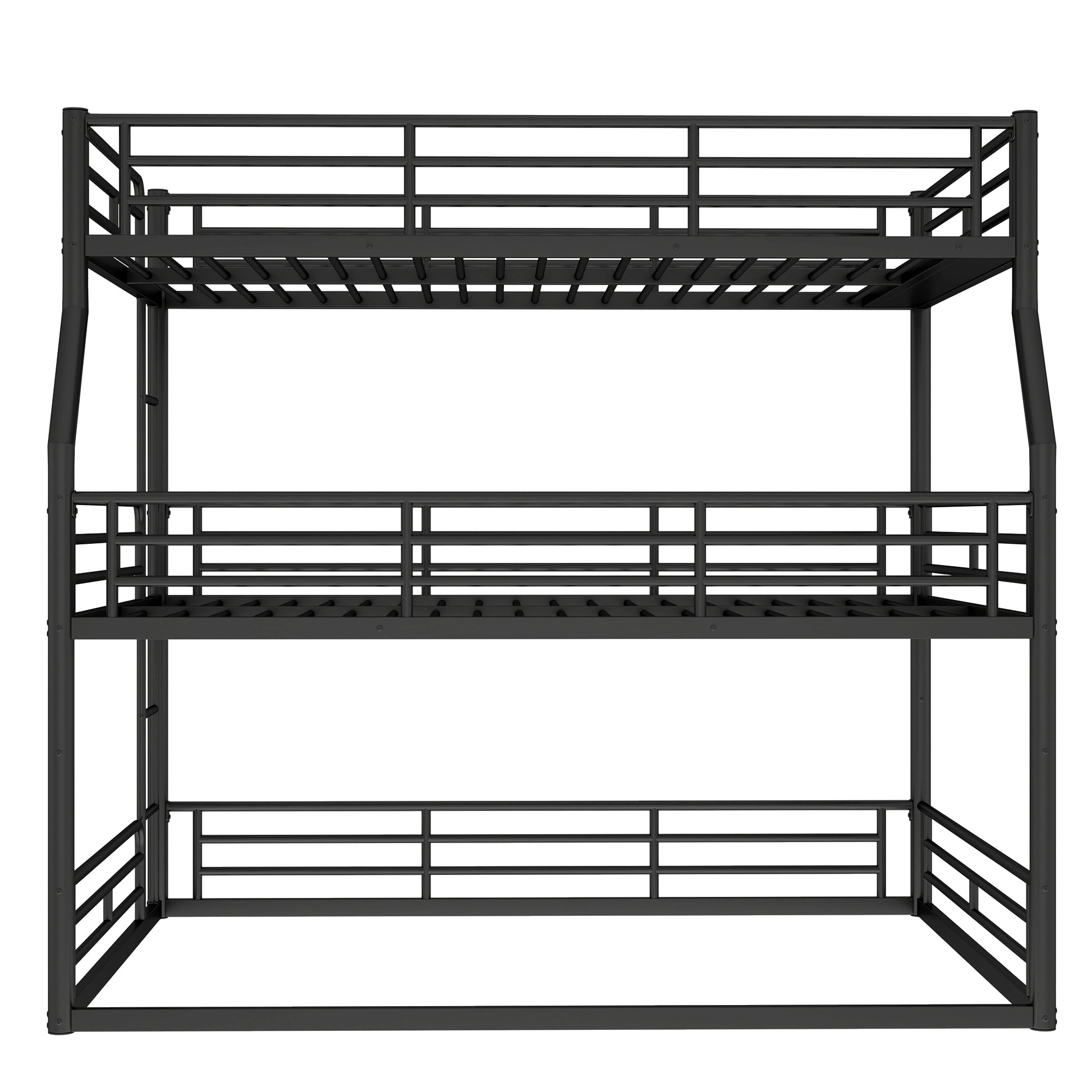 Full XL over Queen over Queen Bunk Bed, Metal Triple Bunk Bed with Safety Guardrails, Heavy-duty Bunk Bed with Noise-reduced Design, Black image 10