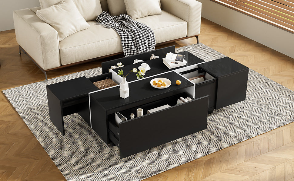 U-Can 47.2''-72.7'' Extendable Coffee Table, Multi-Functional Coffee Table with High-Gloss Finish, Coffee Table with 2 Hidden Storage Space and 2 Drawers for Living Room image 8