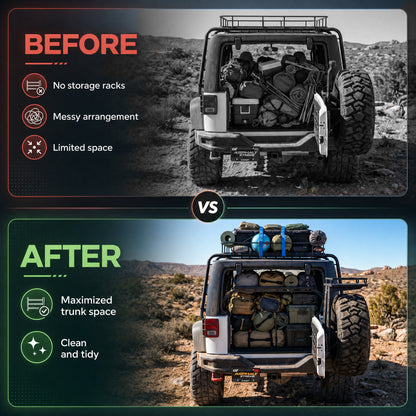 Black Rear Trunk Cargo Rack Basket Tray For 2007-2026 Jeep Wrangler JK JL Unlimited 4-Door (Exclude Sky One-Touch Power Top) Hardtop Heavy Duty Steel Interior Storage image 9