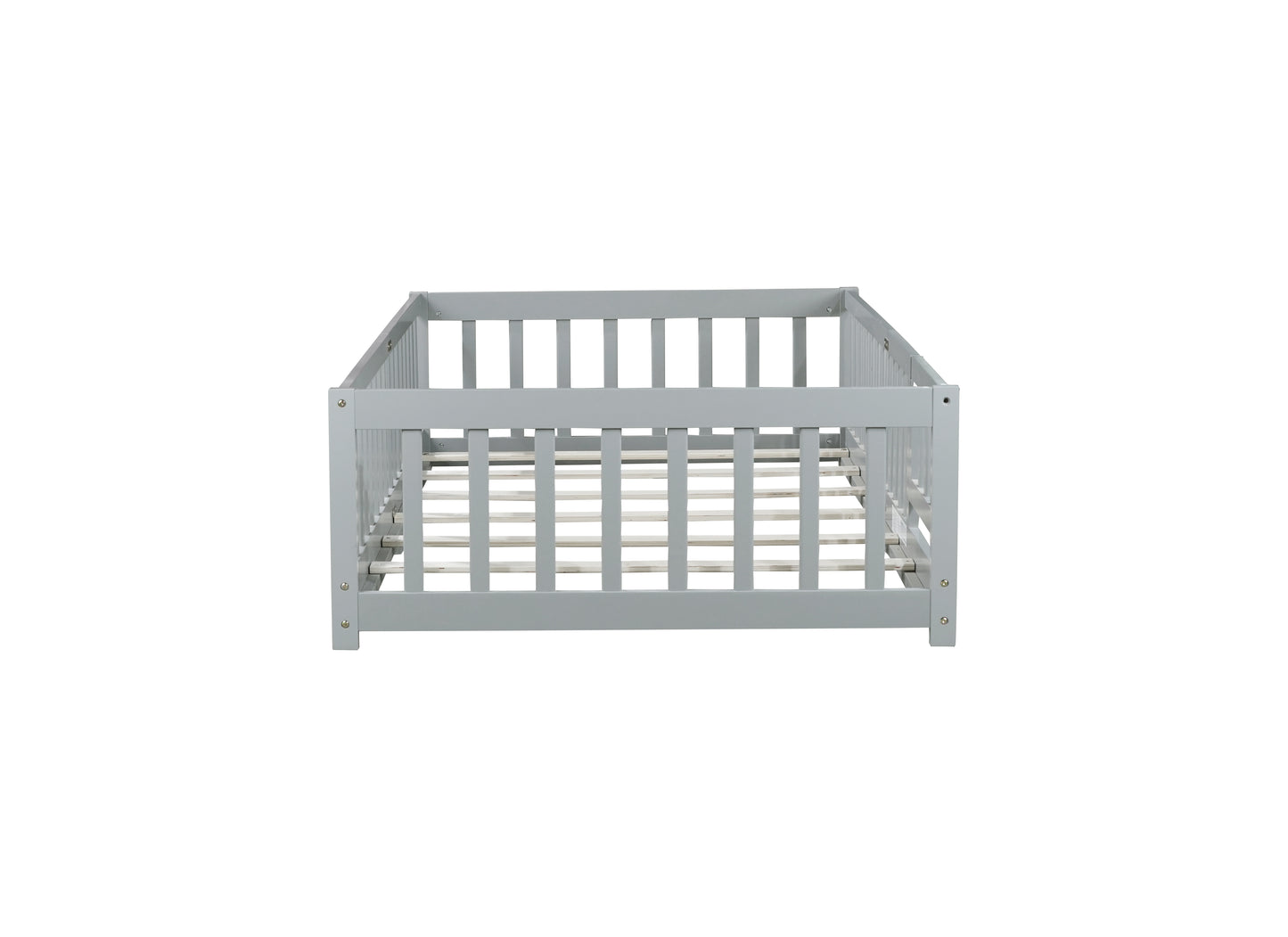 Twin Size Floor Bed with Fence and Door,Rubber Wood Floor Bed with Safety Guardrails,Grey (Old Sku W504P286372) image 5