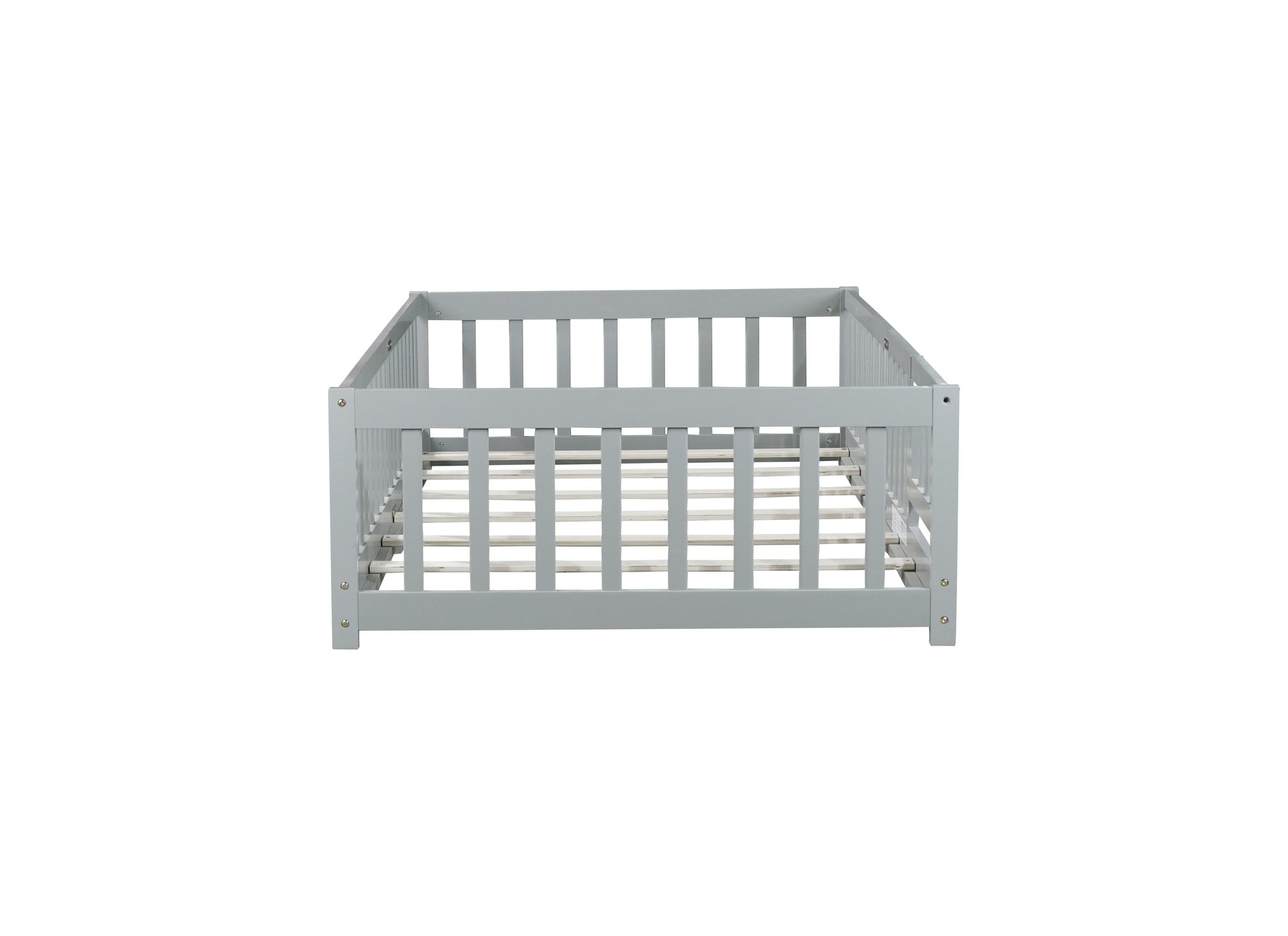 Twin Size Floor Bed with Fence and Door,Rubber Wood Floor Bed with Safety Guardrails,Grey (Old Sku W504P286372) image 5