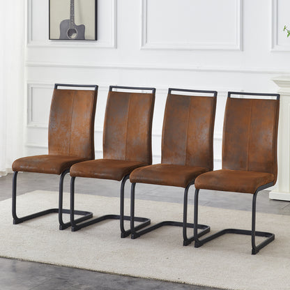 Set of 4 Vintage Brown Tech Fabric Dining Chairs: 39.3" High, 20.4" Ergonomic Backrest, 17" Deep Seat, Ideal for Dining Room, Café & Leisure Area, Stylish & Comfortable image 1