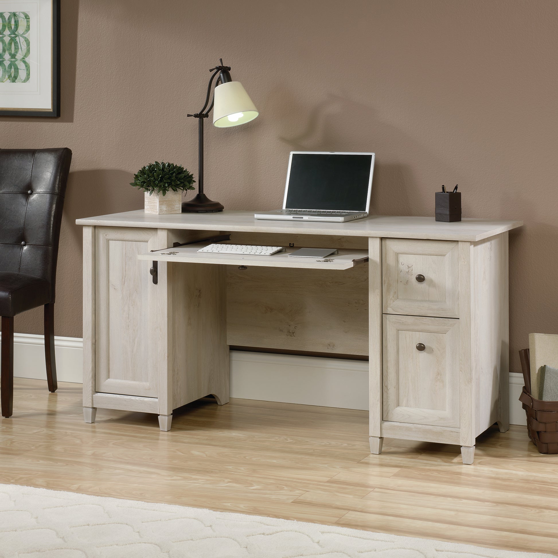 Coastal Computer Desk with Slide-Out Keyboard Tray, Gray finish image 4
