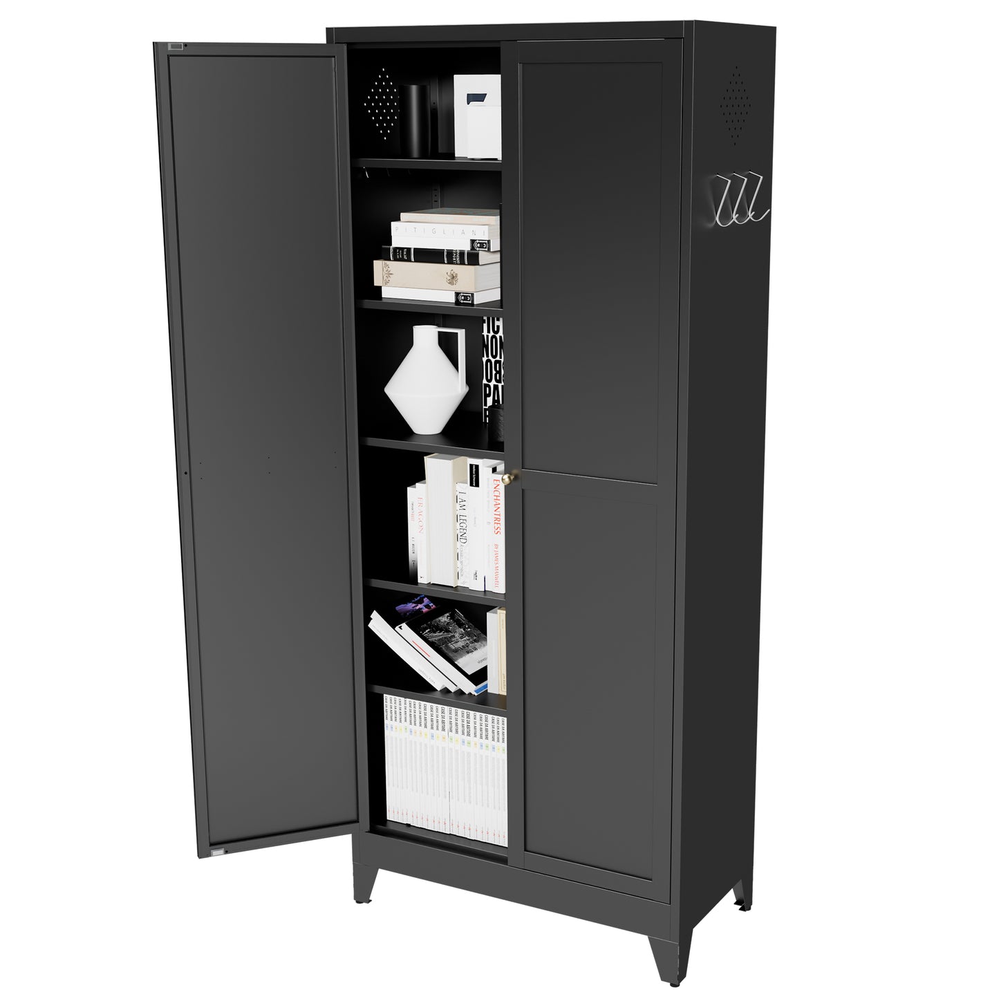 75" Black Metal Kitchen Pantry Cabinet Adjustable Storage with 5 Shelves (180lb Capacity), Freestanding Kitchen Storage Cabinet with Adjustable Shelves, Dishware in Kitchen, Pantry, Dining Room image 10